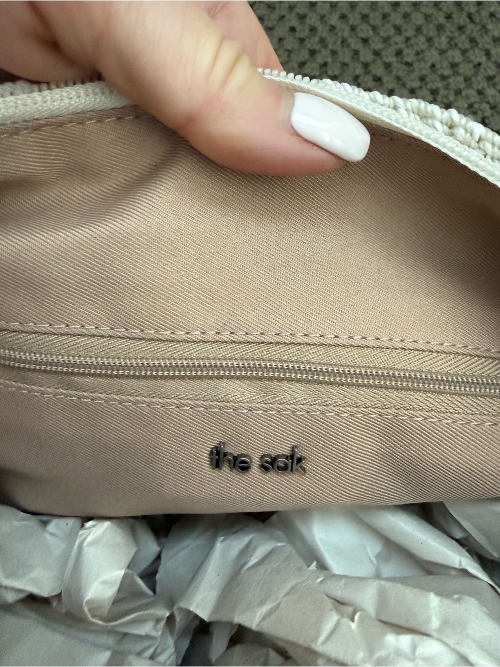 The Sak Cream Crochet Shoulder Bag with Tan Leather Handle - Picture 5 of 9